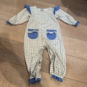 BUSY BEE SMOCKS GIRLS 24 MONTH OUTFIT BLUE WHITE ROMPER